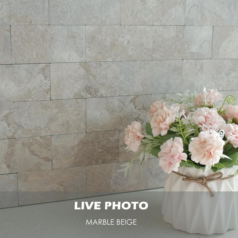 Reovatile 5-Pack Peel and Stick Tile Backsplash 12"X12" PVC Wall Tiles, Stick on Backsplash for Kitchen, Bathroom Tile, Fireplace Décor, Laundry Table, Stair Decals in Beige Ecru - Image 3
